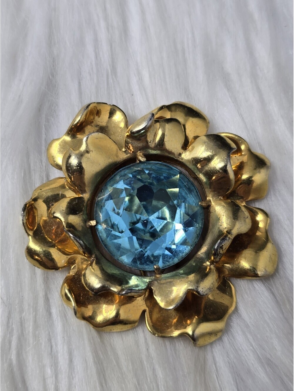 Eisenberg Original Aqua Crystal Flower Brooch Vintage